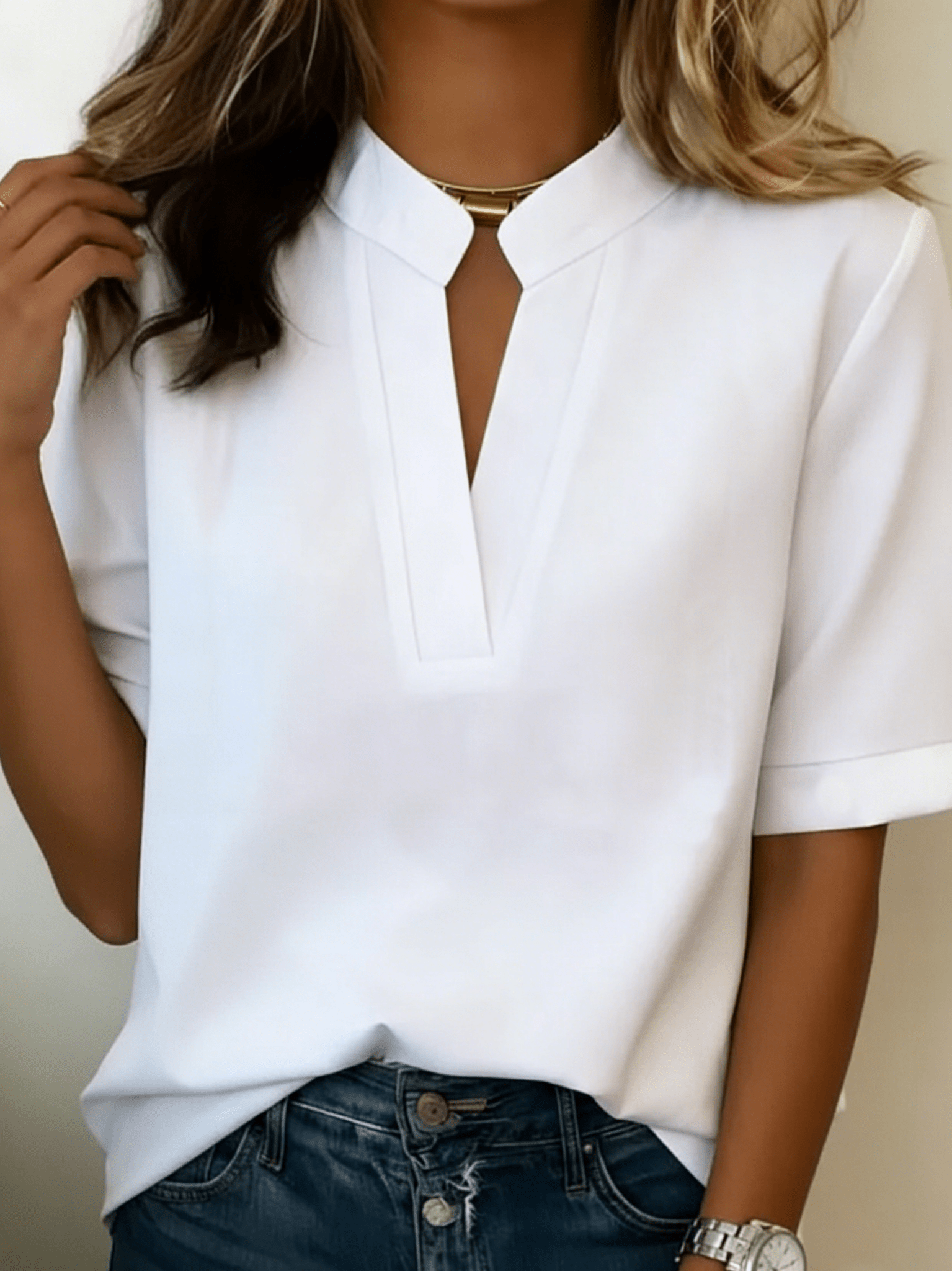 Duval Paris™ | Blouse à Col en V et Détail Raffiné pour Femmes