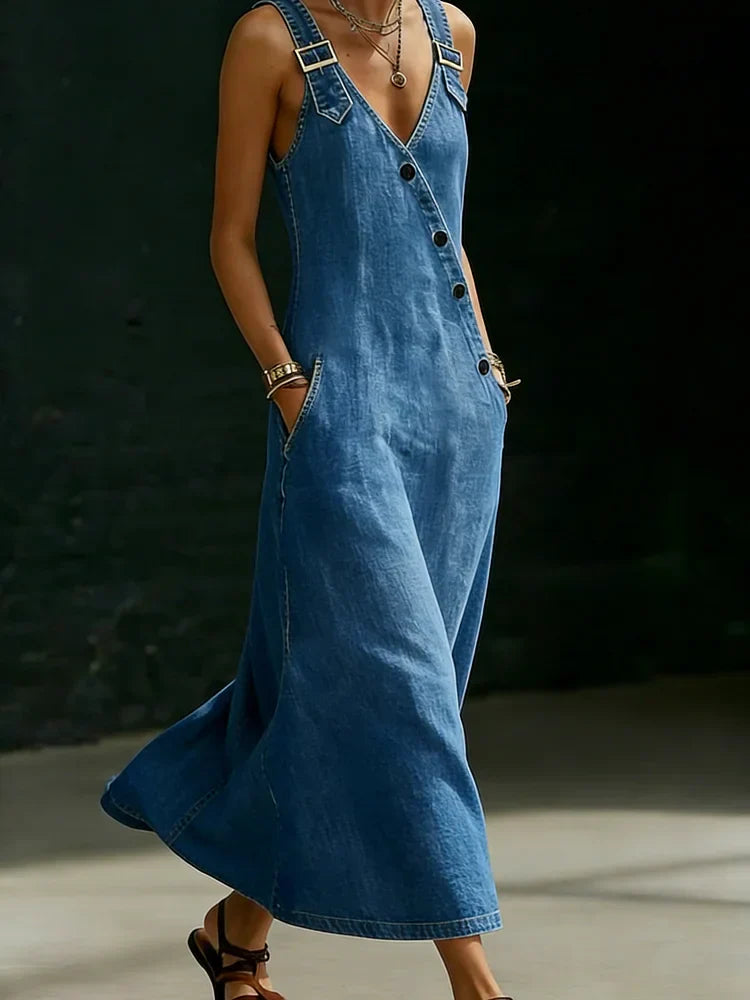 Duval Paris™ | Robe longue en denim boutonnée