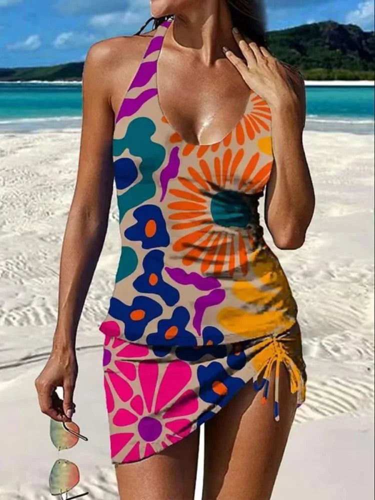 Duval paris™ | Tankini graphique fleuri avec short, effet ventre plat