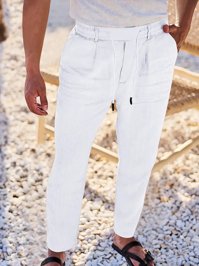 Duval Paris™| Pantalons larges en lin avec cordon