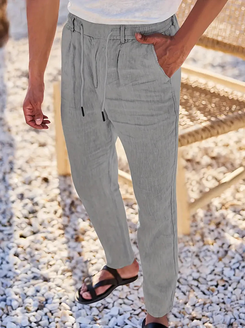 Duval Paris™| Pantalons larges en lin avec cordon