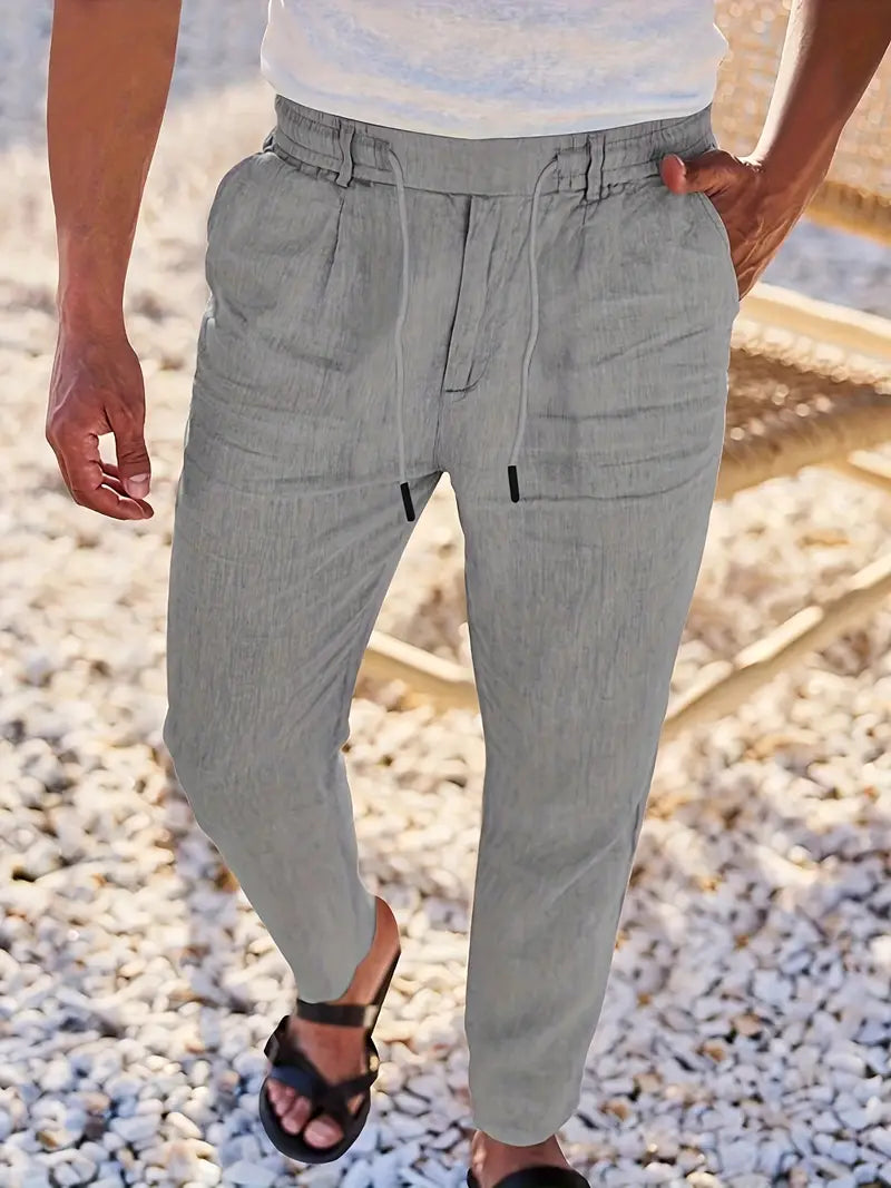 Duval Paris™| Pantalons larges en lin avec cordon