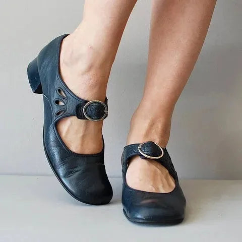 Duval Paris™ | Rosalé Chaussures rétro françaises avec boucle et talon stable