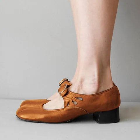 Duval Paris™ | Rosalé Chaussures rétro françaises avec boucle et talon stable