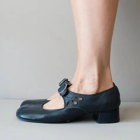 Duval Paris™ | Rosalé Chaussures rétro françaises avec boucle et talon stable