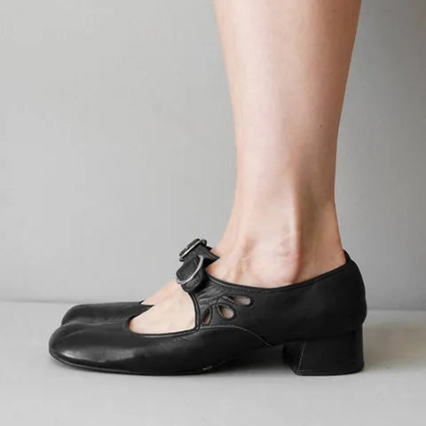 Duval Paris™ | Rosalé Chaussures rétro françaises avec boucle et talon stable