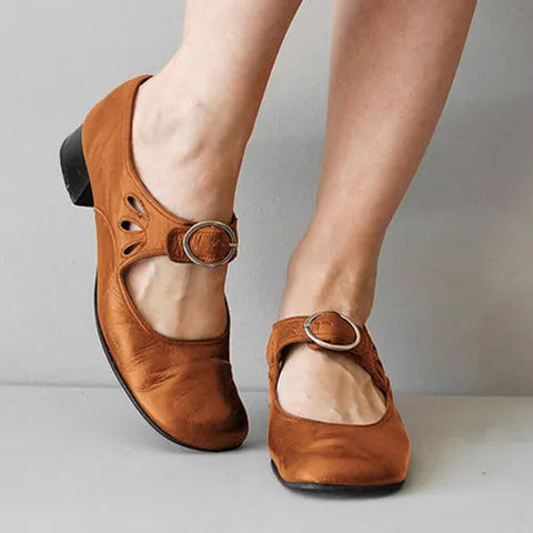 Duval Paris™ | Rosalé Chaussures rétro françaises avec boucle et talon stable