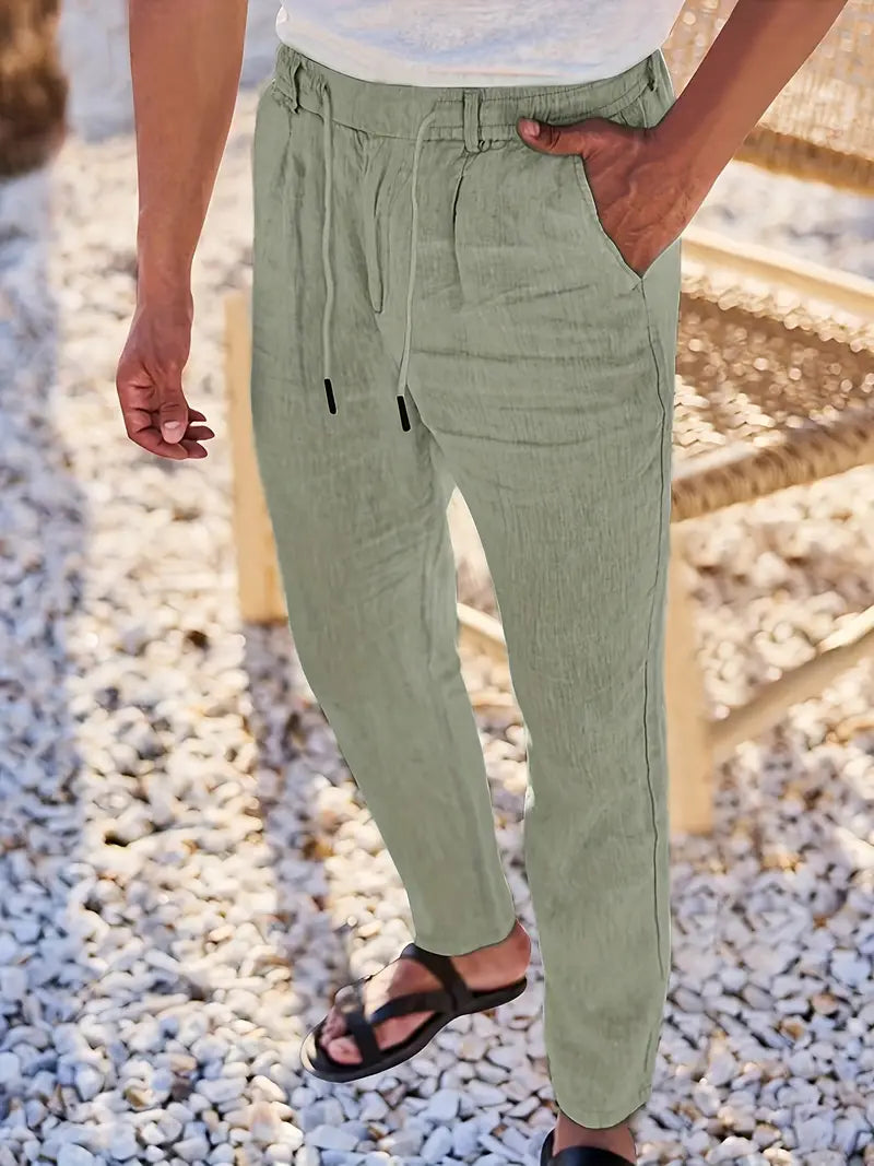 Duval Paris™| Pantalons larges en lin avec cordon
