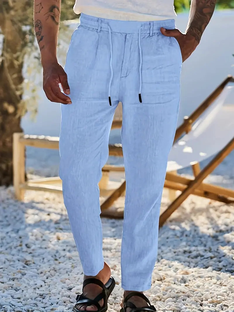Duval Paris™| Pantalons larges en lin avec cordon