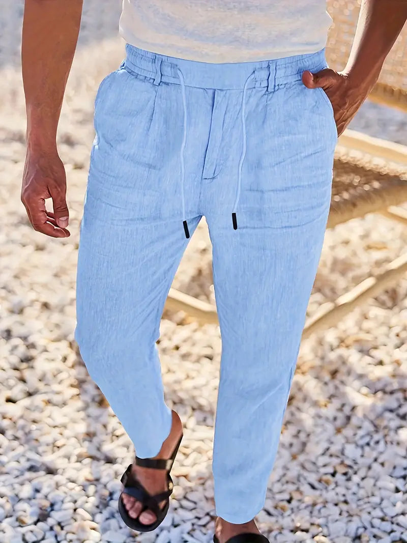 Duval Paris™| Pantalons larges en lin avec cordon