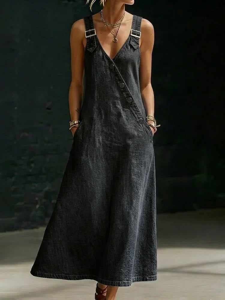 Duval Paris™ | Robe longue en denim boutonnée