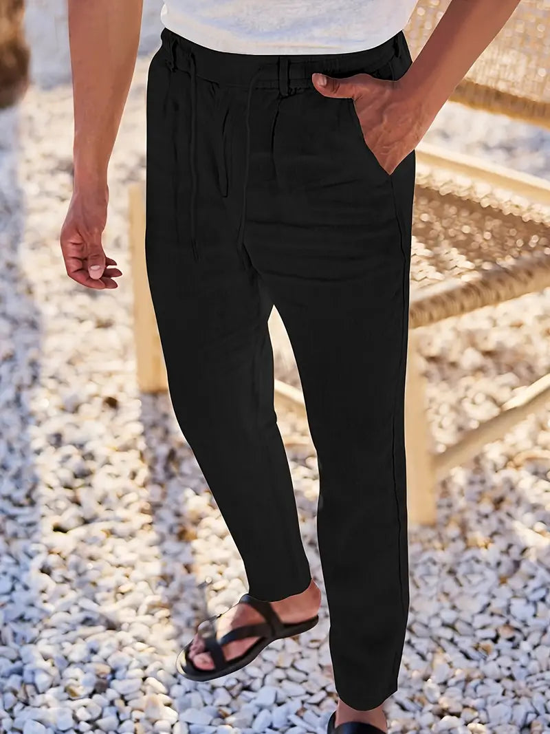 Duval Paris™| Pantalons larges en lin avec cordon