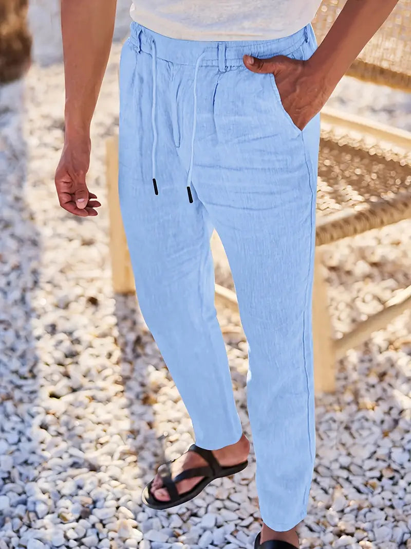 Duval Paris™| Pantalons larges en lin avec cordon