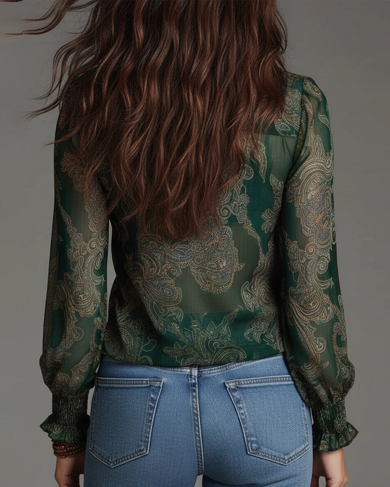 Duval Paris™ | Blouse raffinée à demi-zip et volants