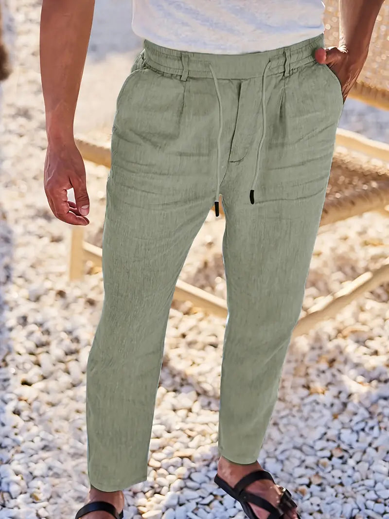 Duval Paris™| Pantalons larges en lin avec cordon