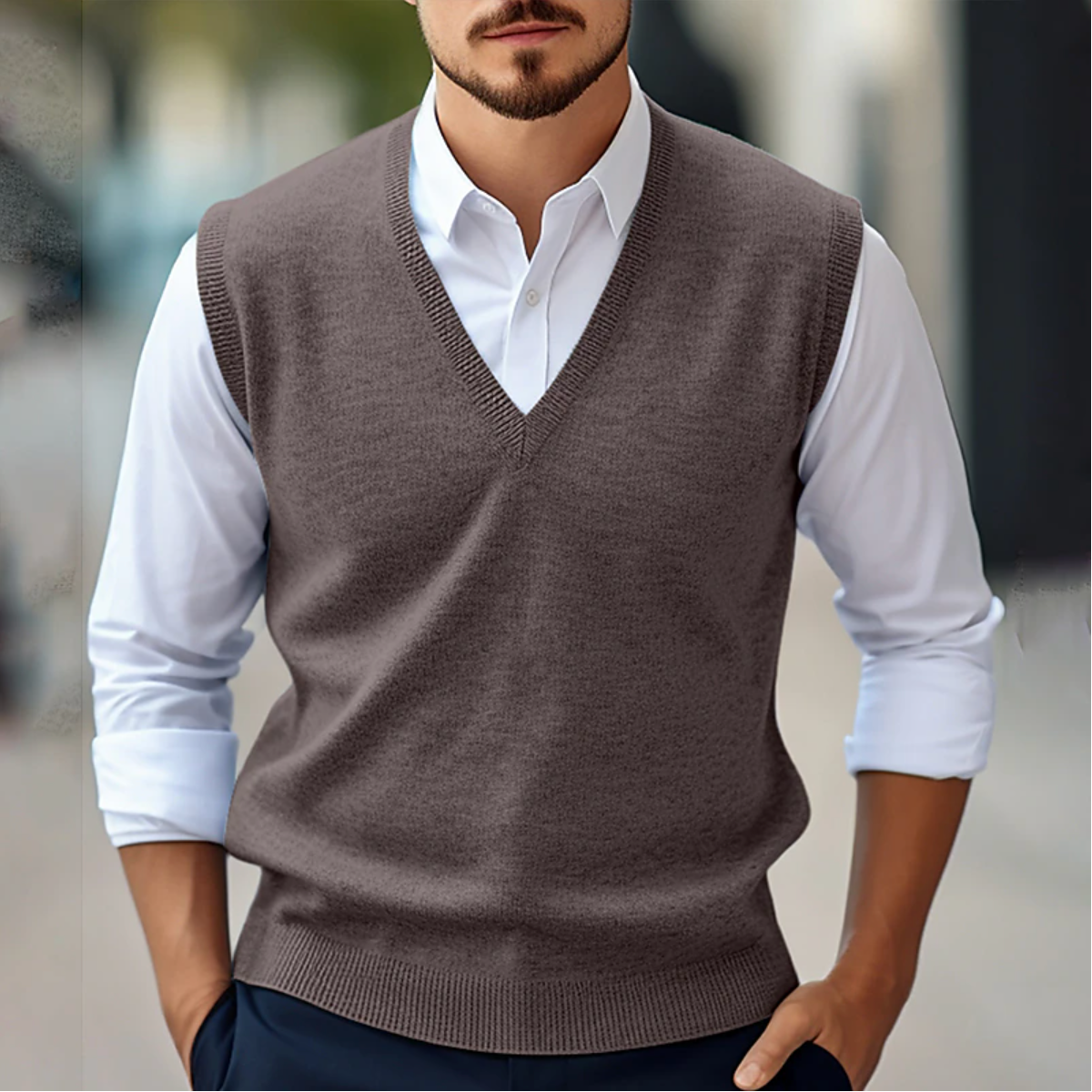 Pulls pour hommes | Sans manches à col en V | Style gilet décontracté