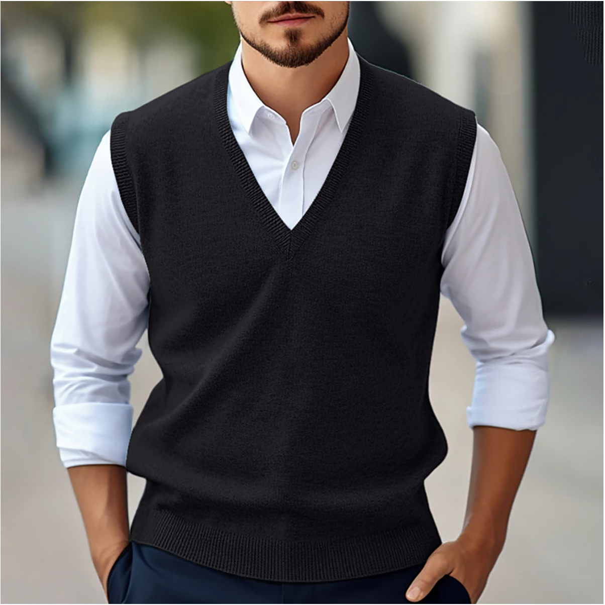 Pulls pour hommes | Sans manches à col en V | Style gilet décontracté