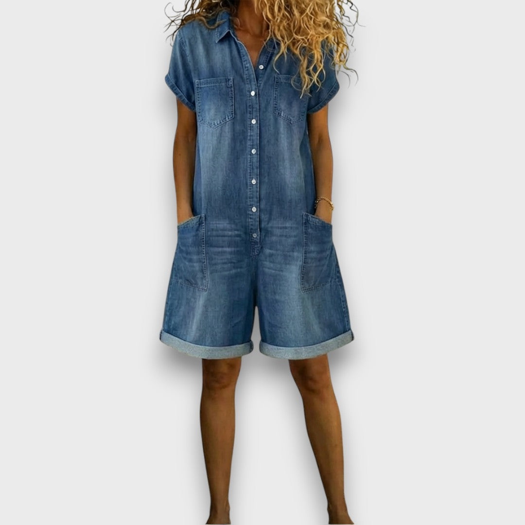 Duval Paris™ | Salopette courte en coton effet denim