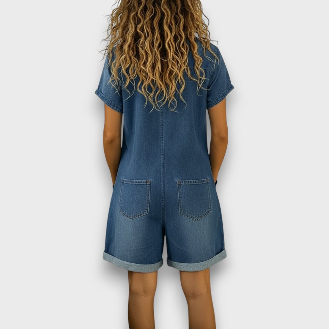 Duval Paris™ | Salopette courte en coton effet denim