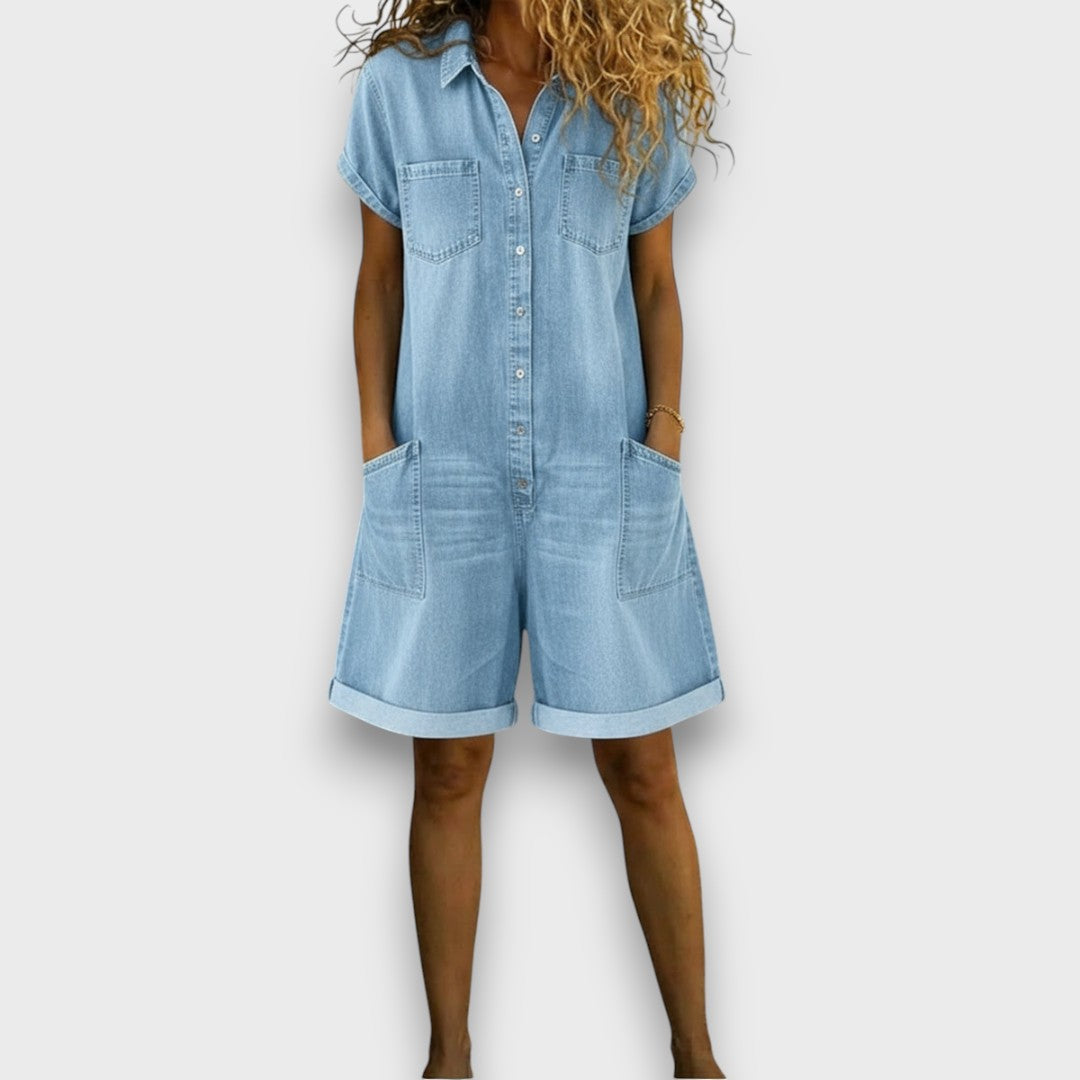 Duval Paris™ | Salopette courte en coton effet denim