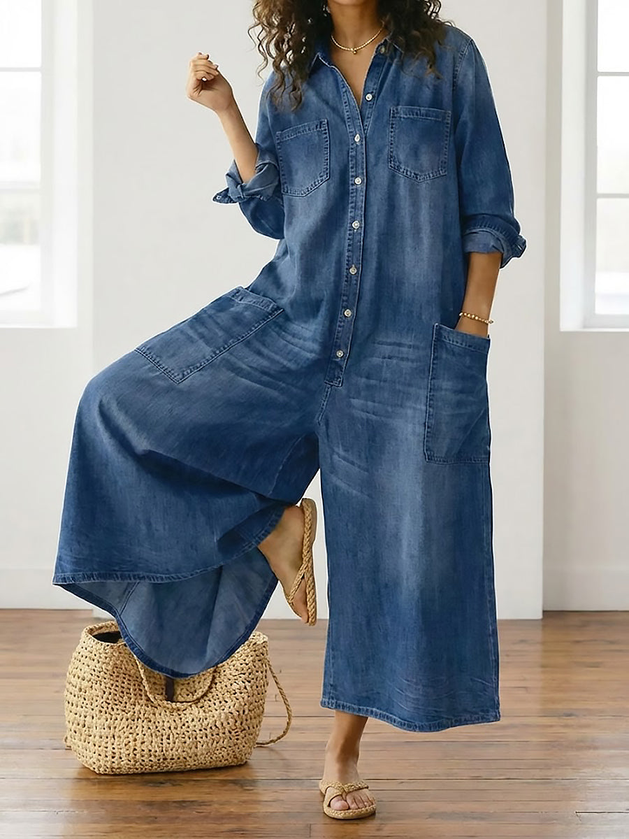 Duval Paris™ | Combinaison en denim vintage à boutons