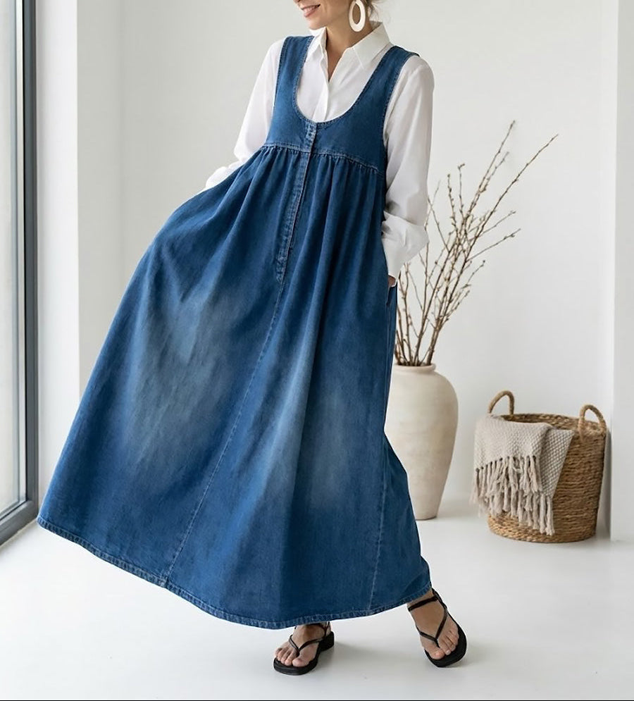 Duval Paris™ | Robe maxi en denim lavé vintage