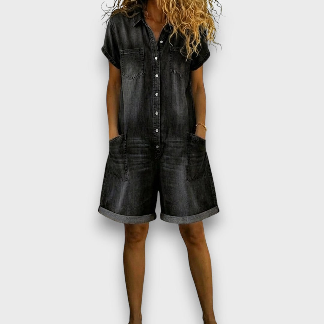 Duval Paris™ | Salopette courte en coton effet denim