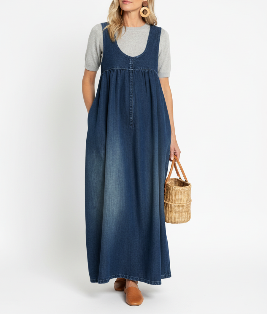 Duval Paris™ | Robe maxi en denim lavé vintage