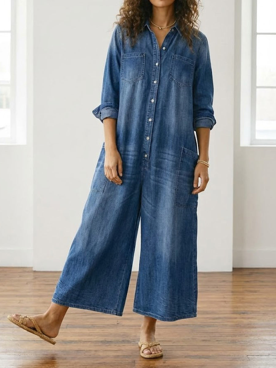 Duval Paris™ | Combinaison en denim vintage à boutons