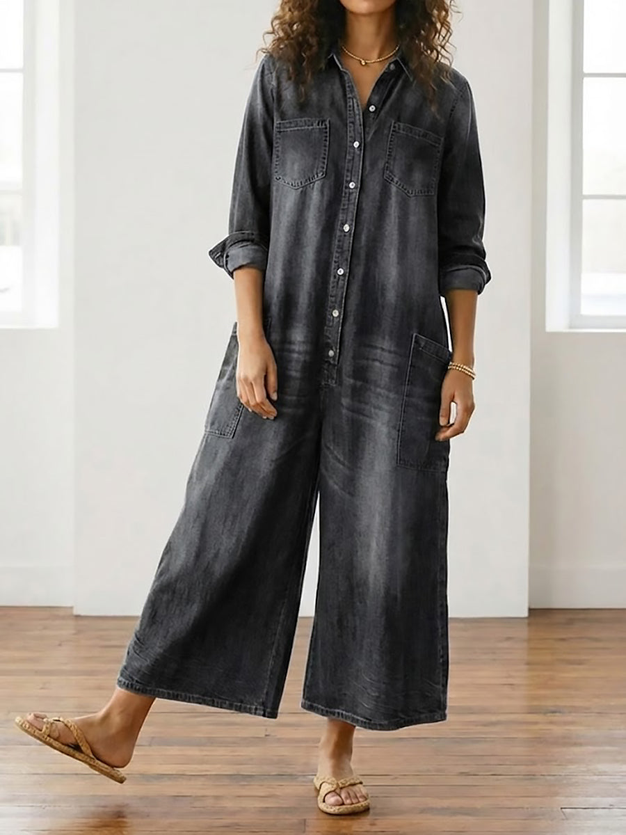 Duval Paris™ | Combinaison en denim vintage à boutons